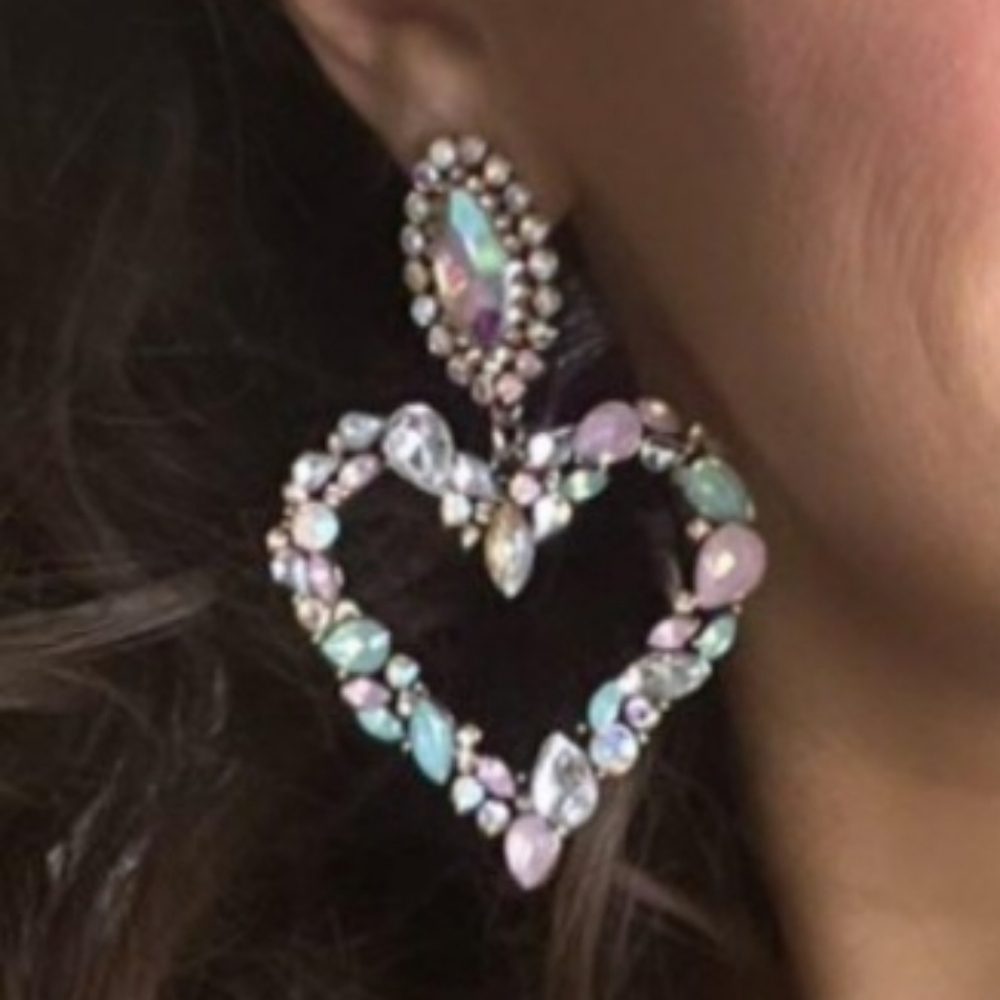Rhinestone Heart Earrings - Pastel - Picture 8 of 15
